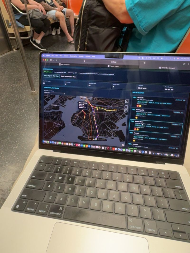 Transit Patrol Planner dashboard running on a laptop inside a subway car