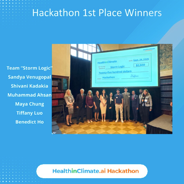 Team Storm Logic receiving first place at the Health in Climate AI Hackathon